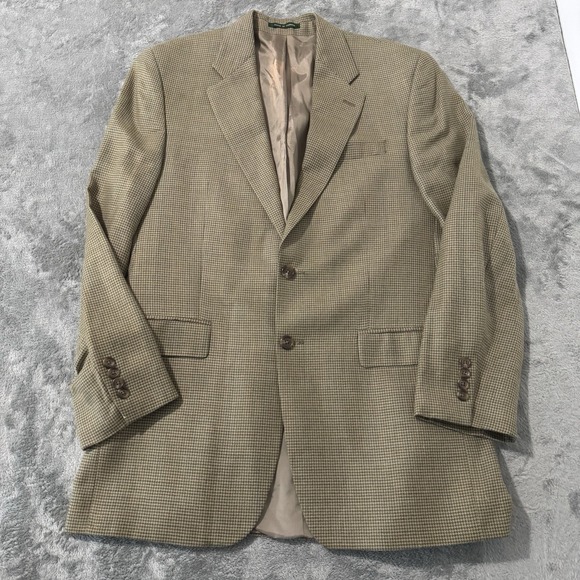 Lauren Ralph Lauren Sport‎ Coat Blazer Mens 40 Beige Houndstooth Silk Wool Blend - Picture 1 of 12